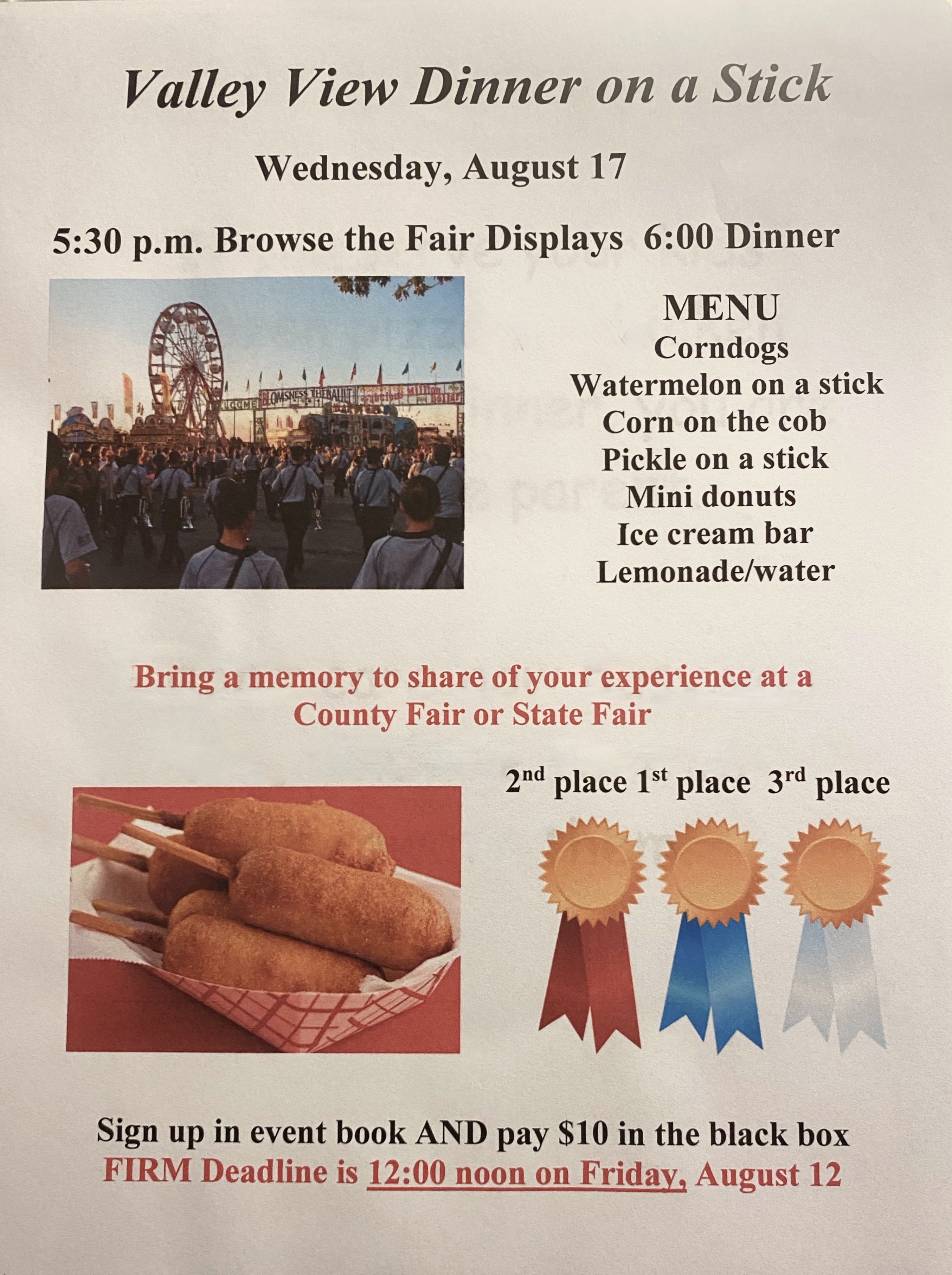 Valley View Dinner on a Stick Event